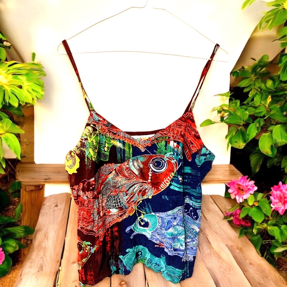 Jams World colorful Red and Blue Abstract spaghetti strap tank top